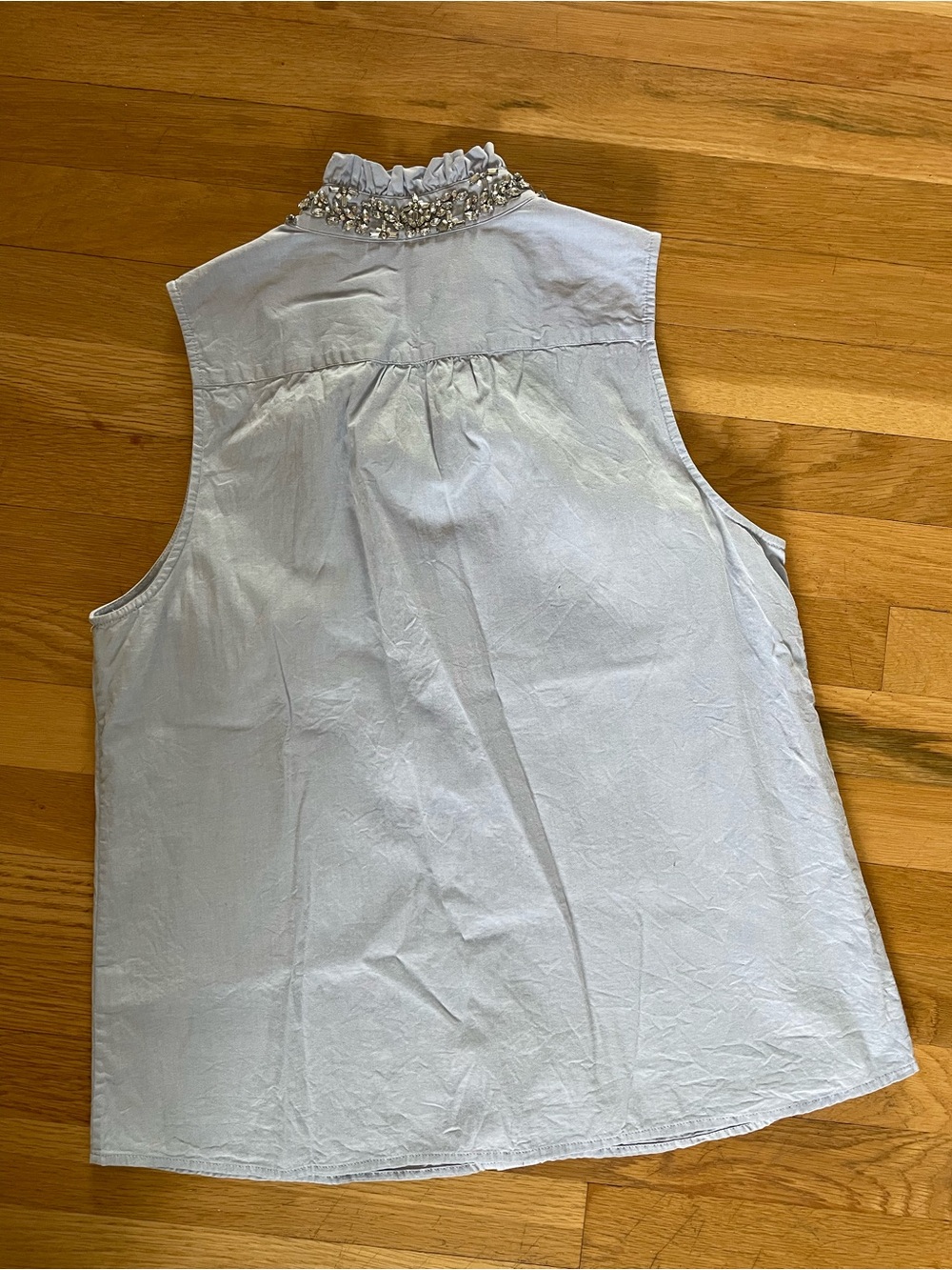 J. Crew Sleeveless Light Blue Ruffled Collar Top with Embellished Neckline - Picture 6 of 6